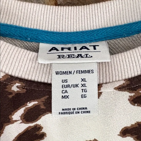 Ariat Brown & Cream Cow Print Crewneck - Picture 2 of 2